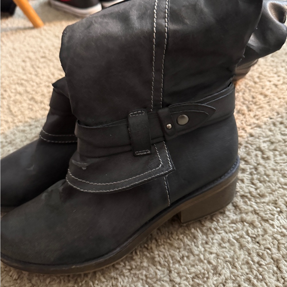gray mid calf boots
